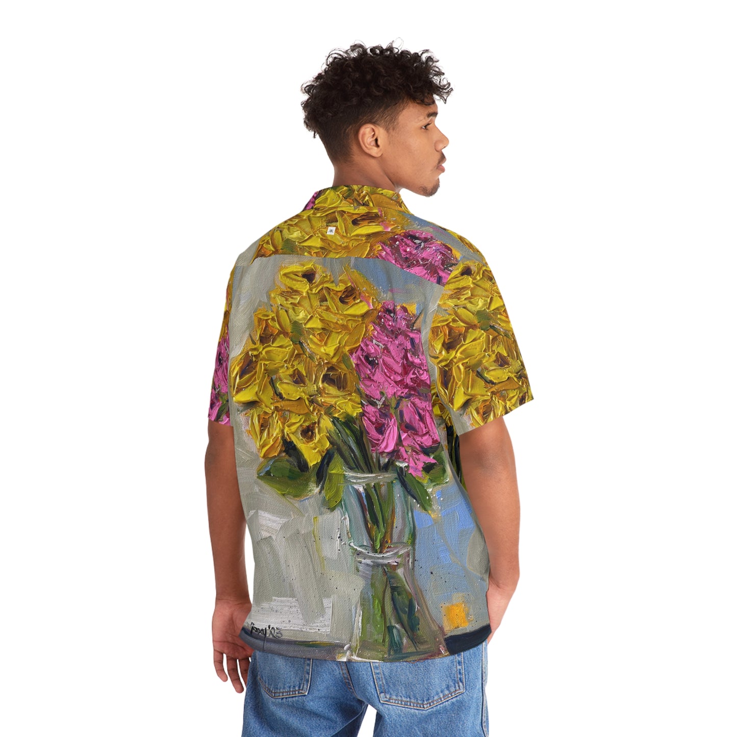 Chemise hawaïenne pour hommes roses et jaunes