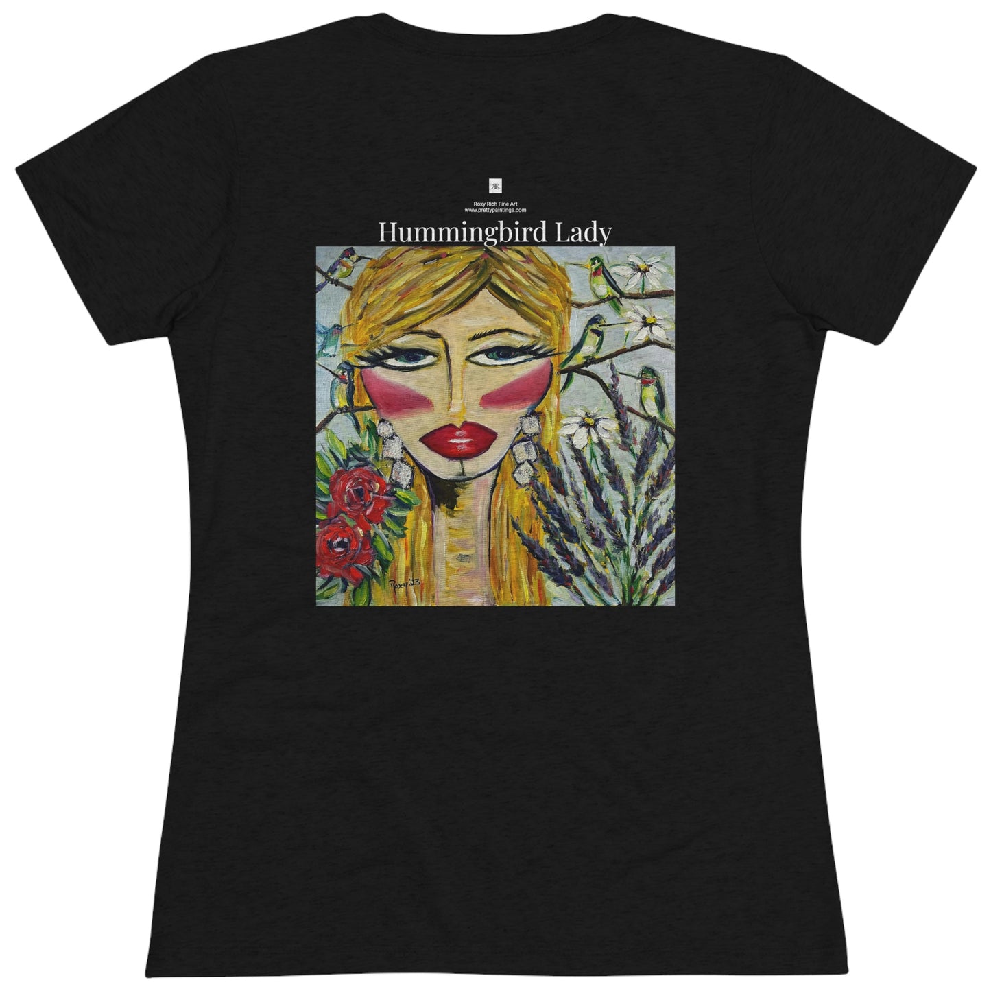 Hummingbird Lady (diseño en la espalda) Camiseta Triblend Tee ajustada para mujer