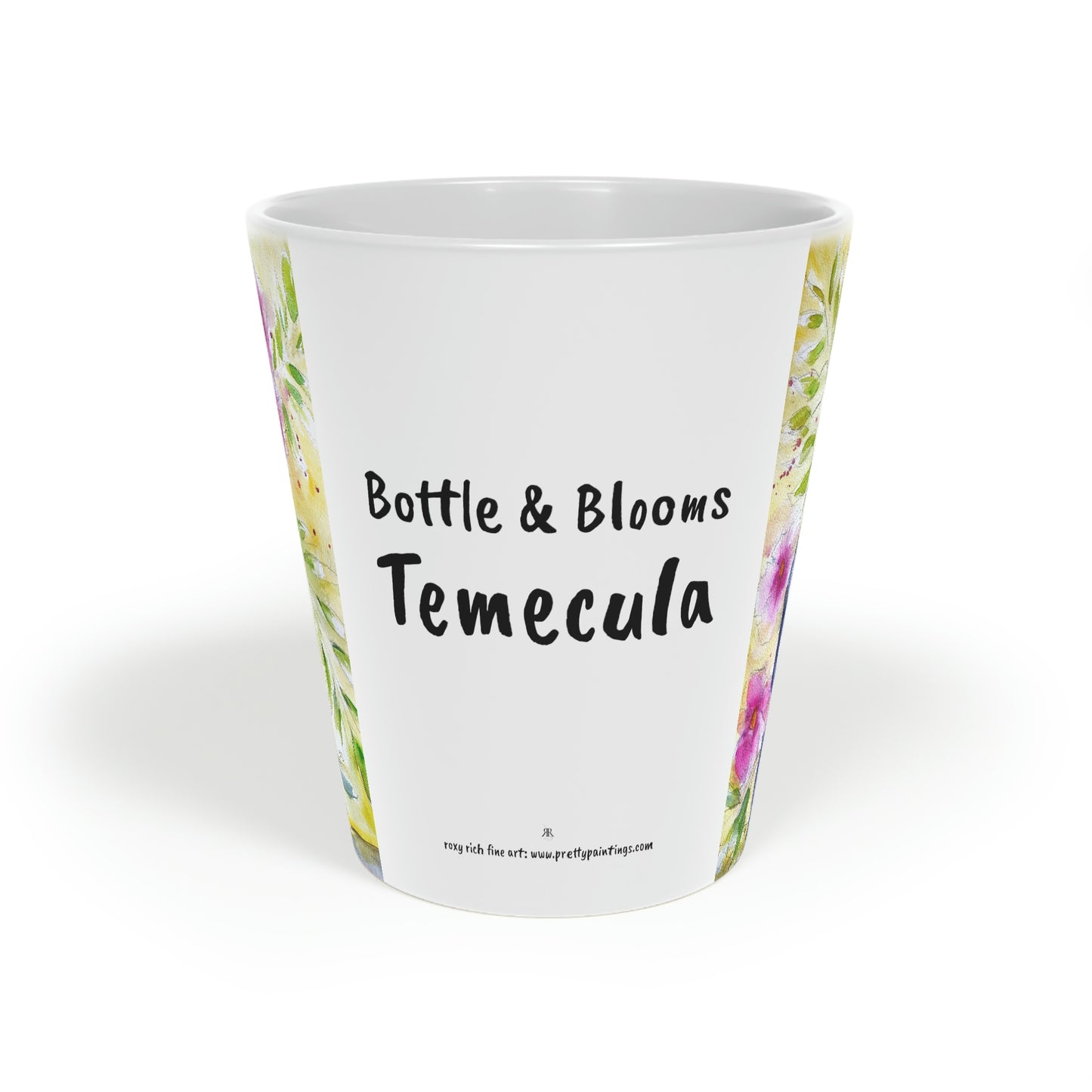 Temecula Latte Mug, 12oz featuring "Bottle & Blooms"