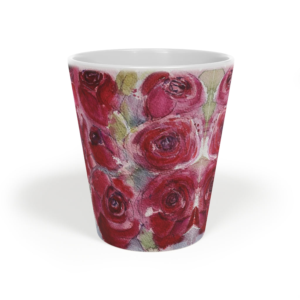 Taza de café con leche de rosas rojas, 12 oz