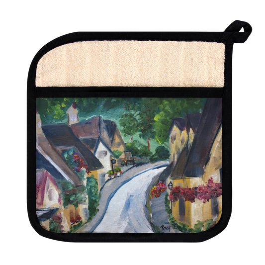 Castle Combe view from the Town Square Cotswolds Pot Holder