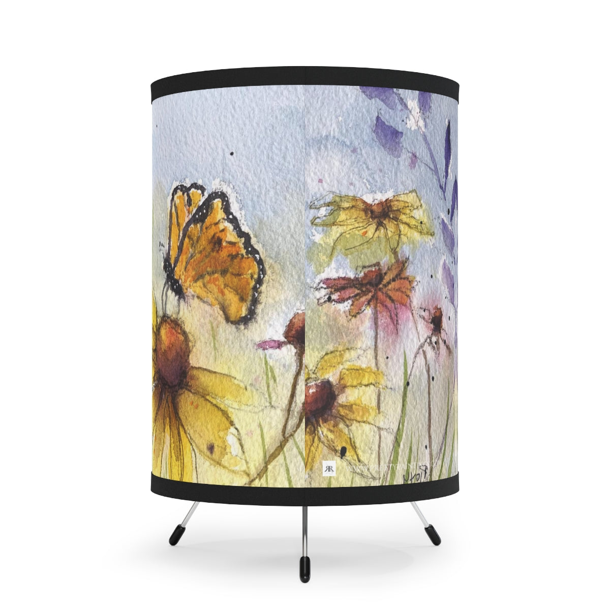 Lampe trépied papillon monarque et échinacées avec