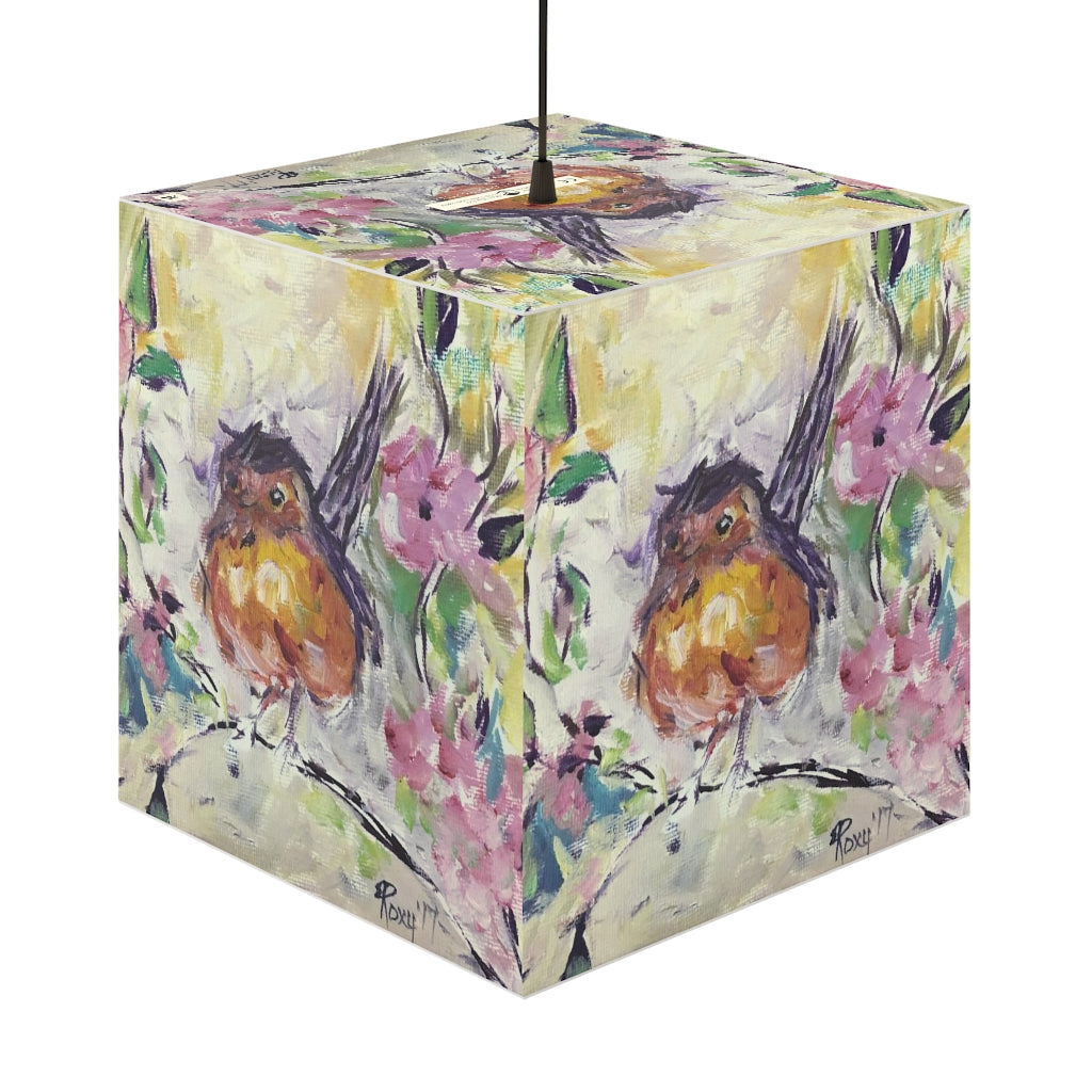 Robin in Cherry Blossom Tree Cube Lamp