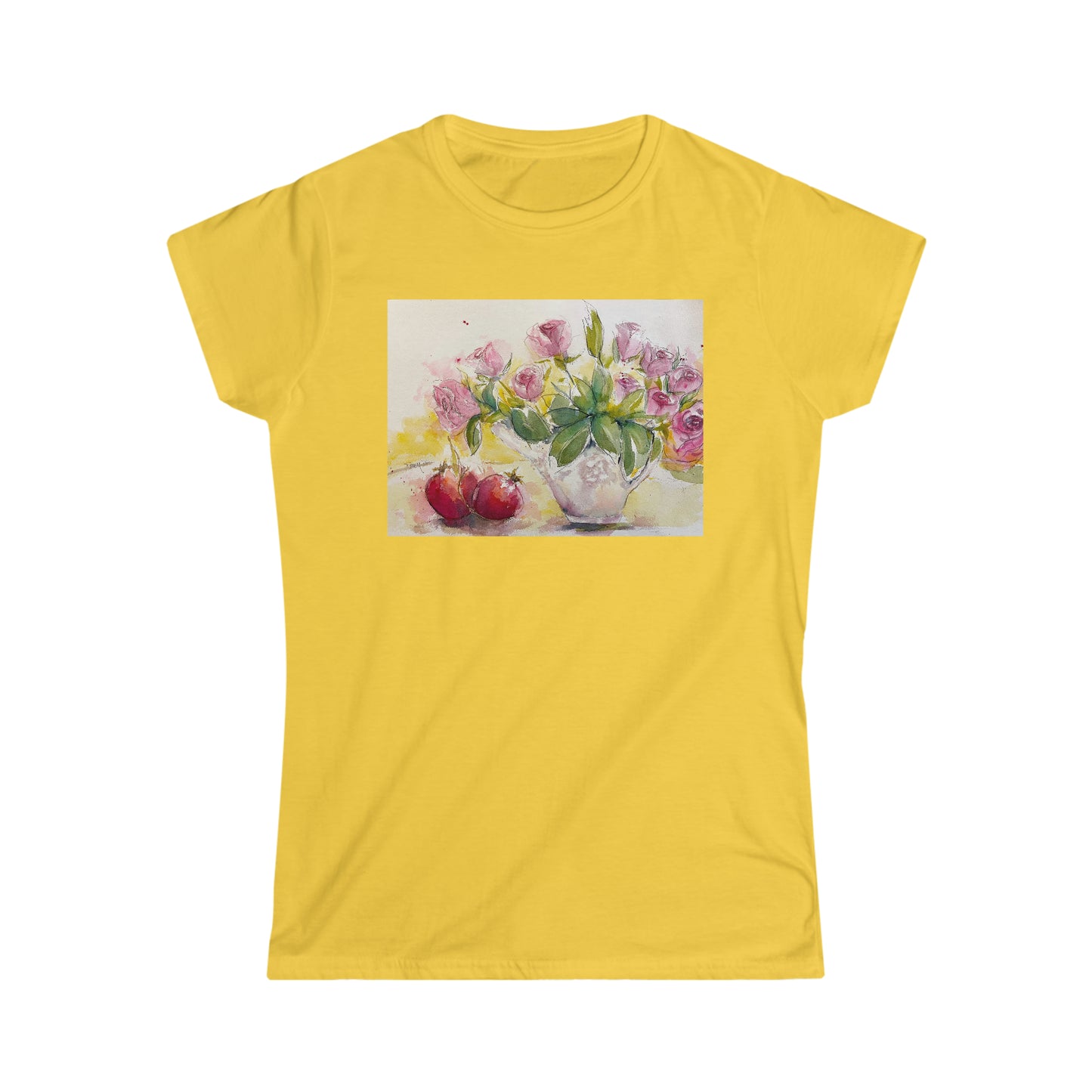 Pink Roses and Pomegranates Women's Softstyle  Semi-Fitted Tee