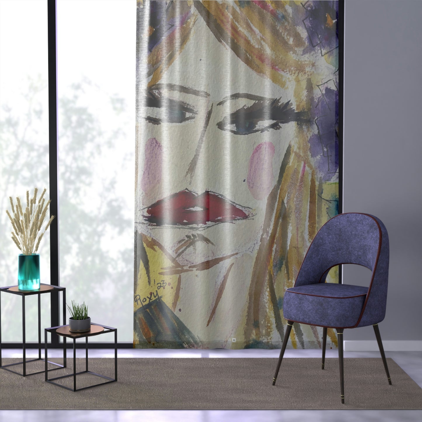 Moody Blonde with Big Lips "Whateverr!" 84 x 50 inch Sheer Window Curtain