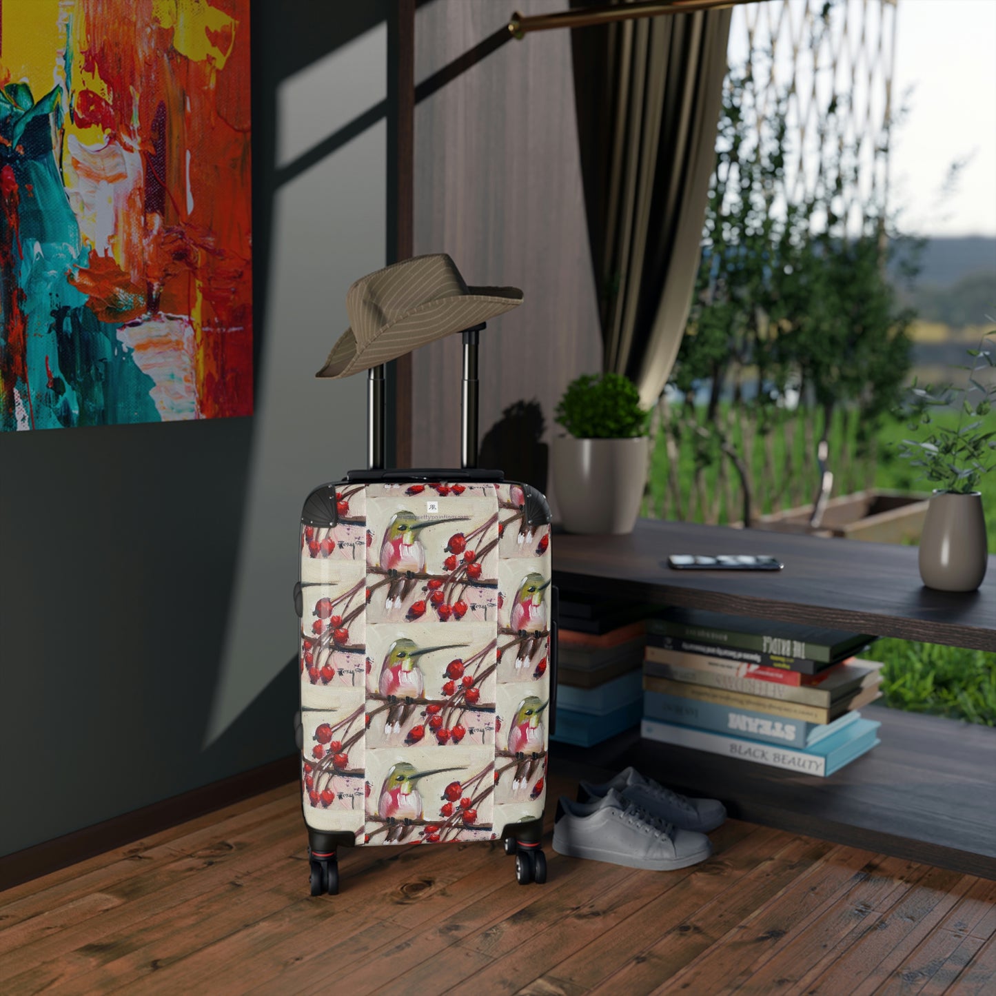 Hummingbird with Berries Patterned Carry on Suitcase (three sizes available)