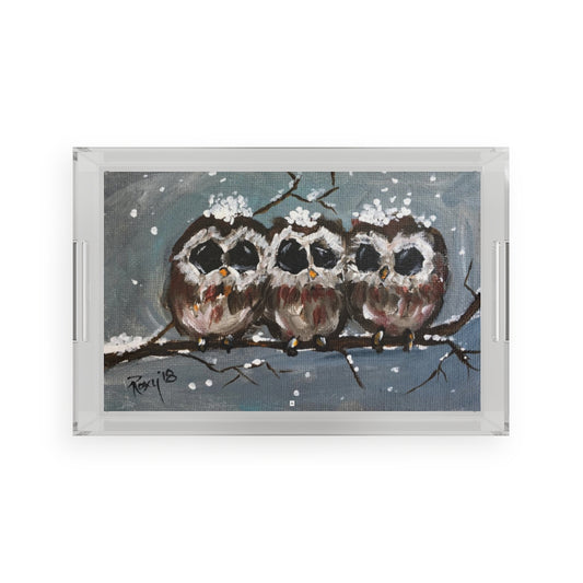 "Who, us?" Adorable Owls  Acrylic Tray