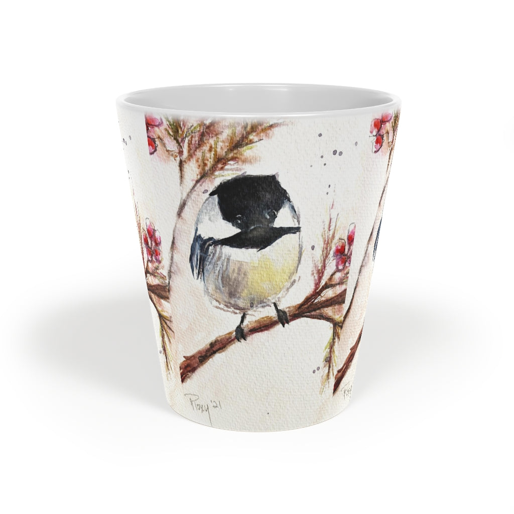 Chickadee  in a  Berry Tree Latte Mug, 12oz
