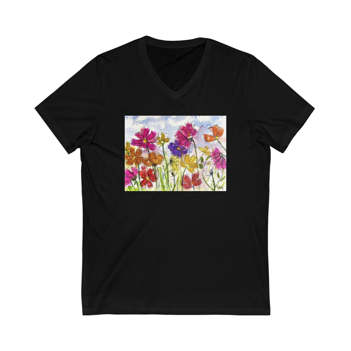 Cosmos Flowers-Unisexe Jersey Manches courtes Col en V Tee