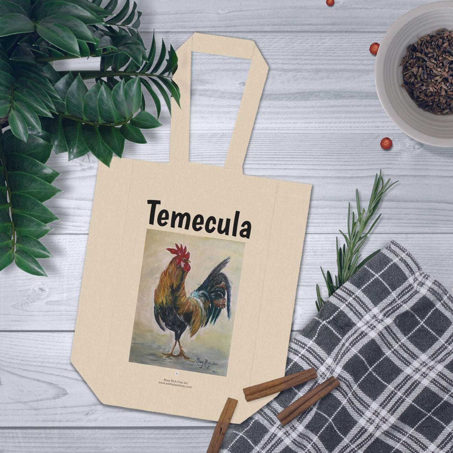 Temecula Double Wine Tote Bag featuring "Who you calling Chicken?" painting