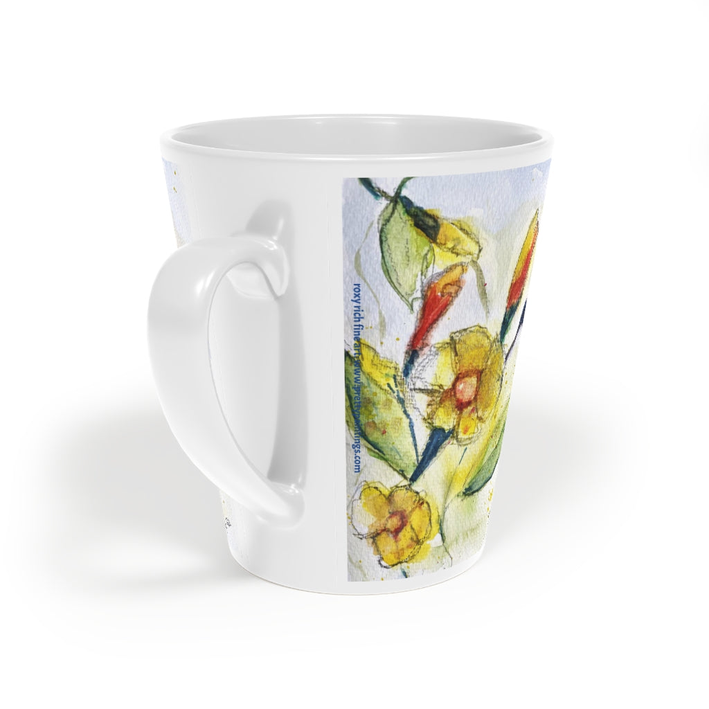 Blue Hummingbird with Yellow Tube Flowers  Latte Mug, 12oz