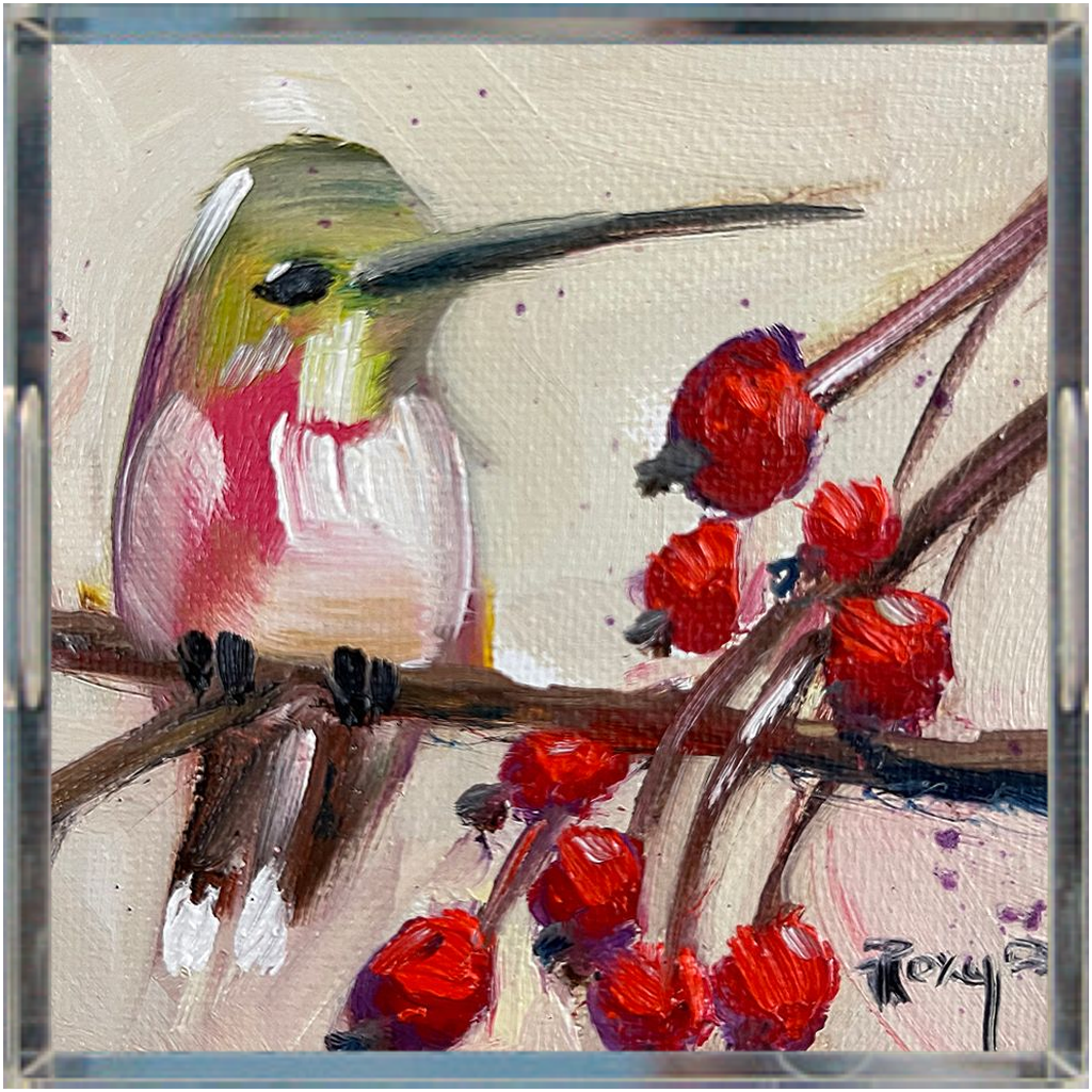 Hummingbird on a Berry Branch Acrylic Tray