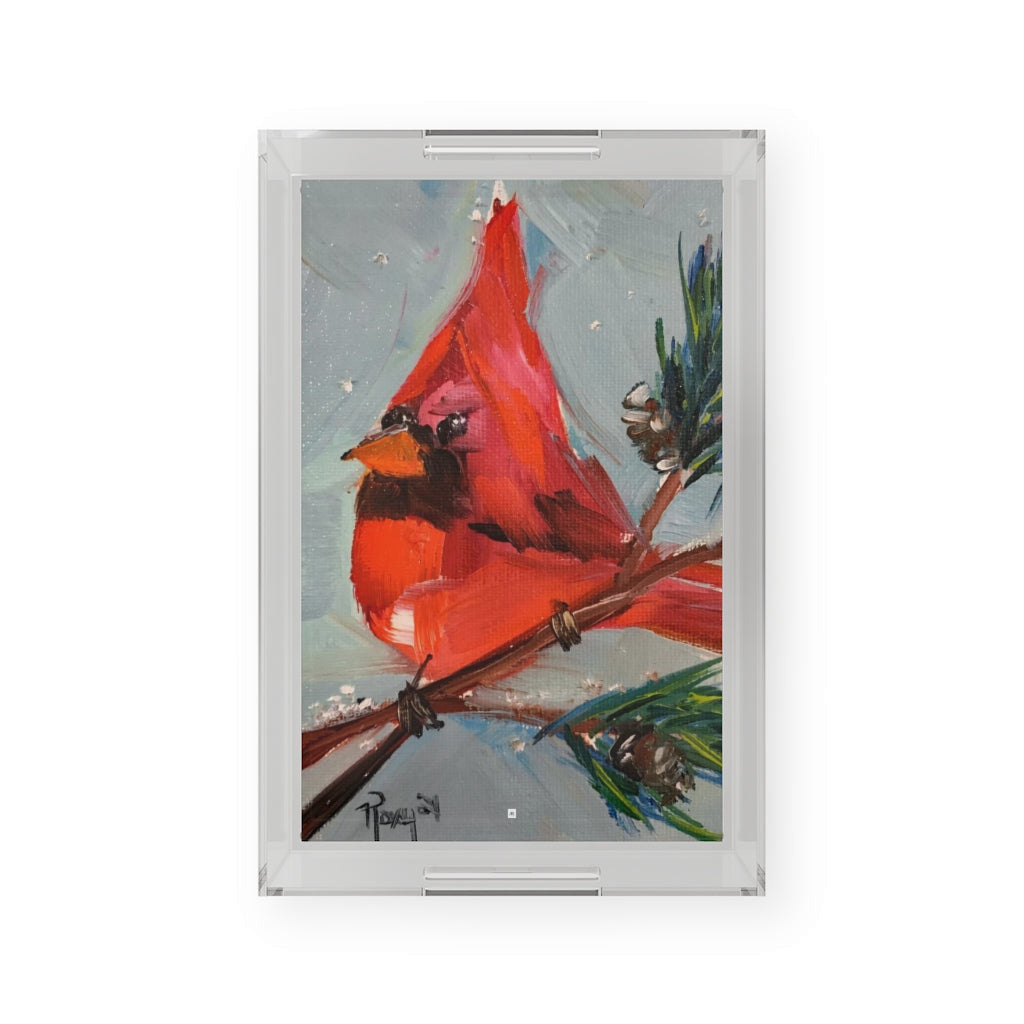 Cardinal in a Fir Tree Acrylic Serving Tray