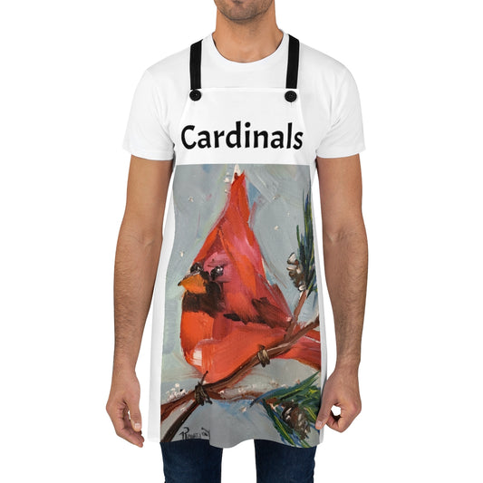 Pintura cardenal original impresa en cardenales de delantal blanco