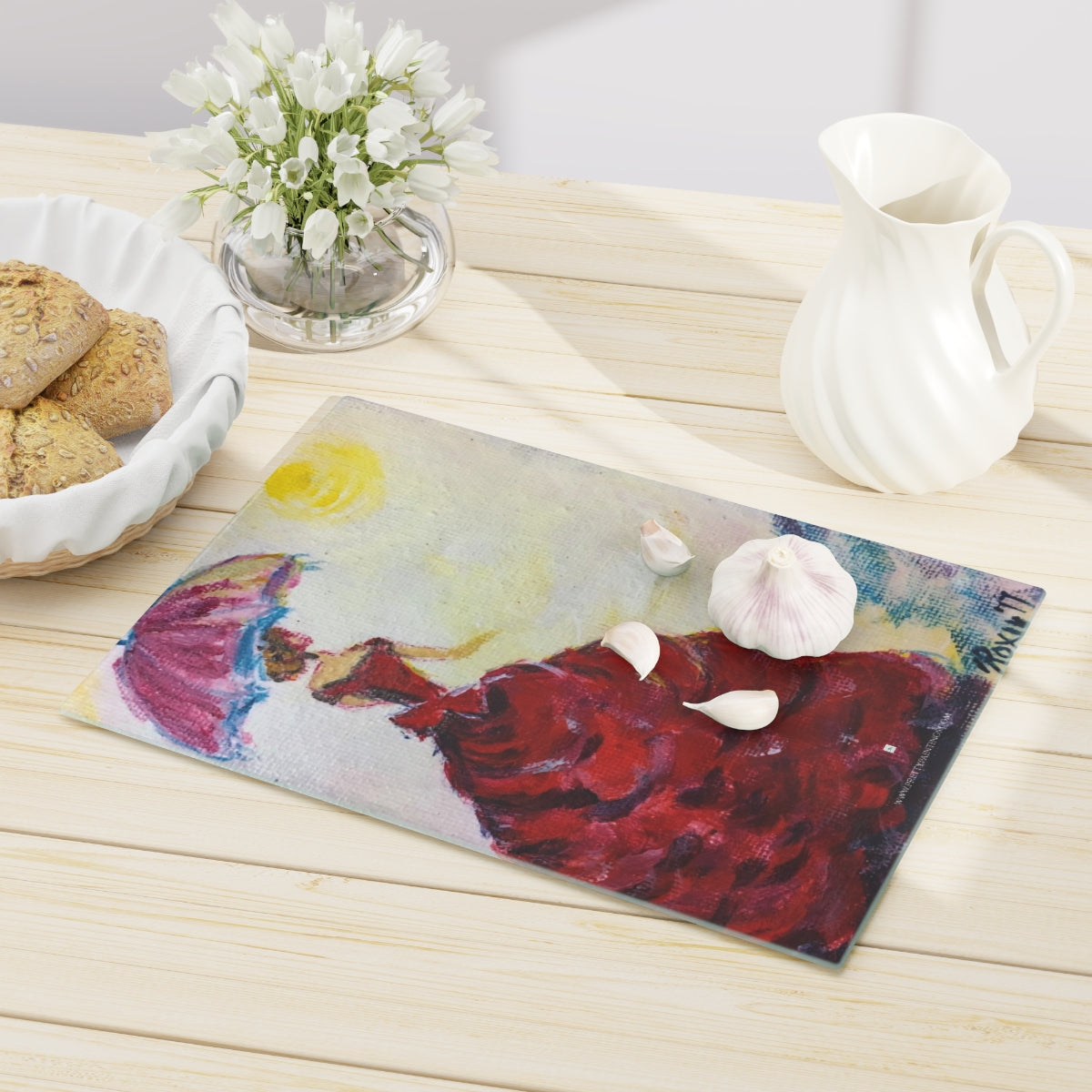 Elegant Lady with an Umbrella Glass Cutting Board