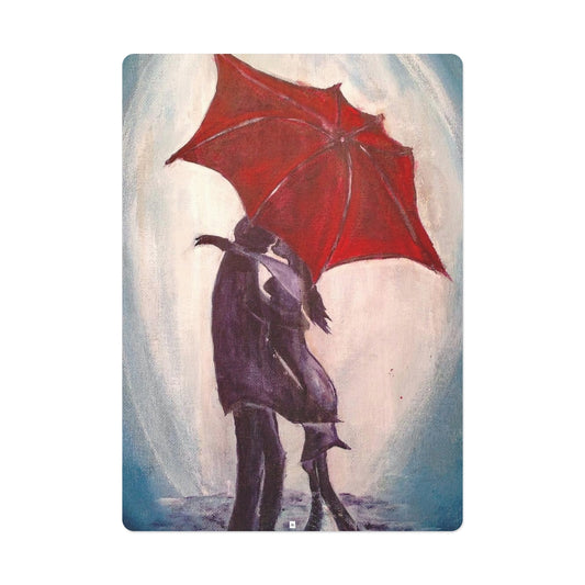 Besándose bajo el paraguas rojo Pareja romántica Cartas de póquer / Naipes