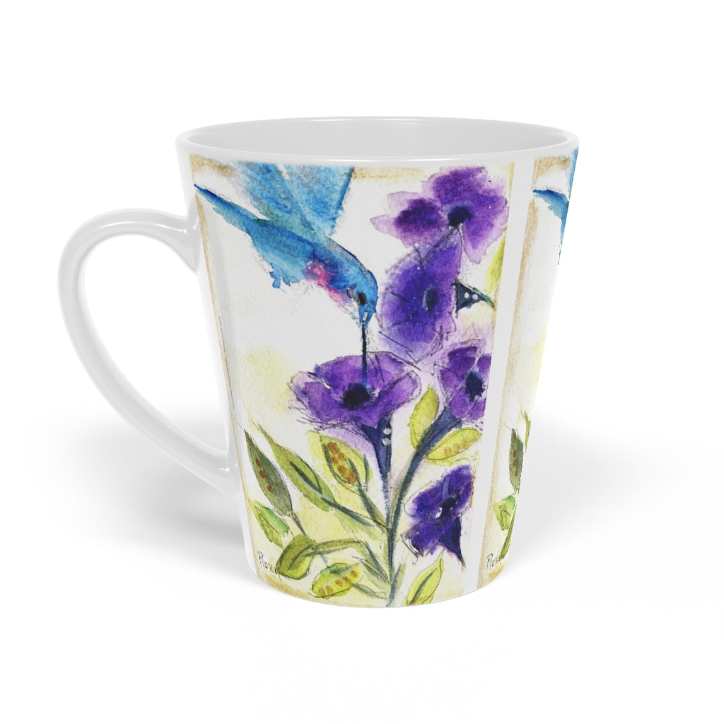 Hummingbird with Purple Flowers Latte Mug, 12oz