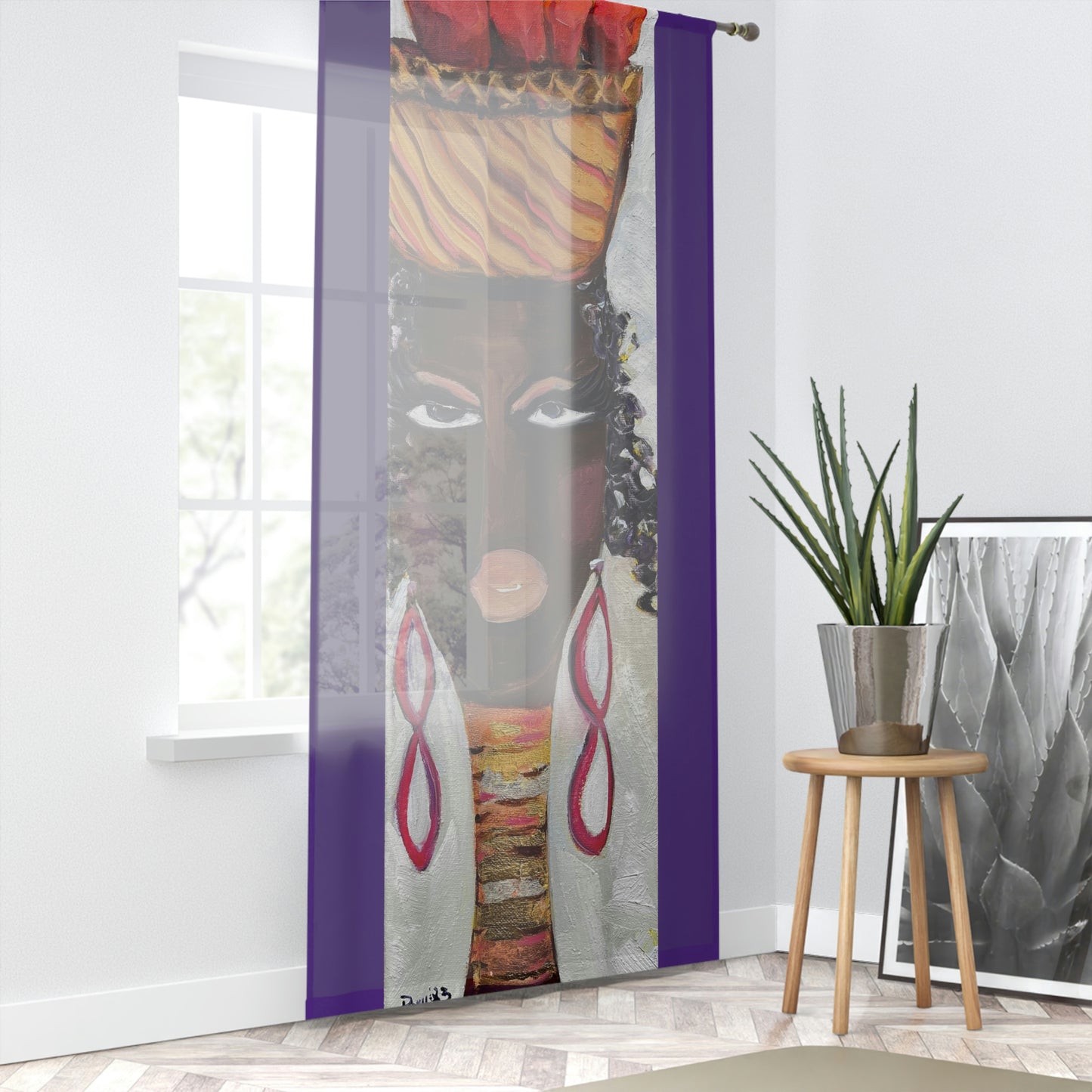 Abana with Purple background 84 x 50 inch Sheer Window Curtain