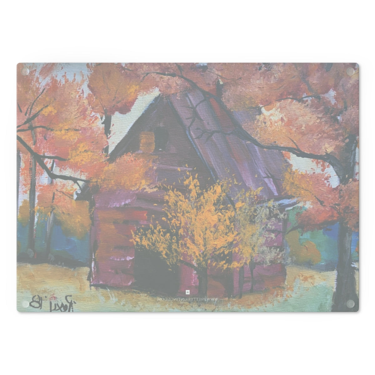 Country Red Barn Glass Cutting Board