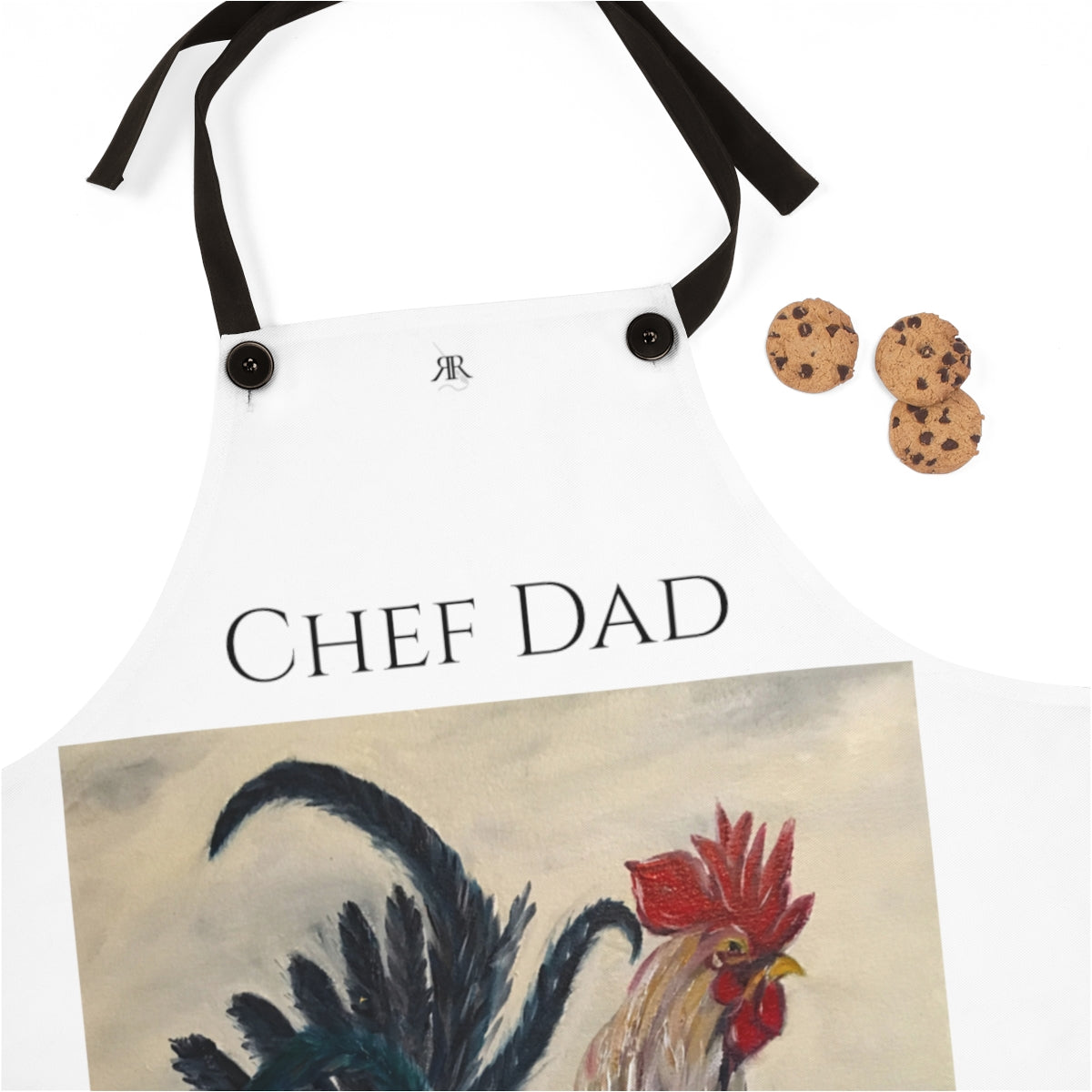 Chef Dad Original Rooster Painting  Printed on white Apron