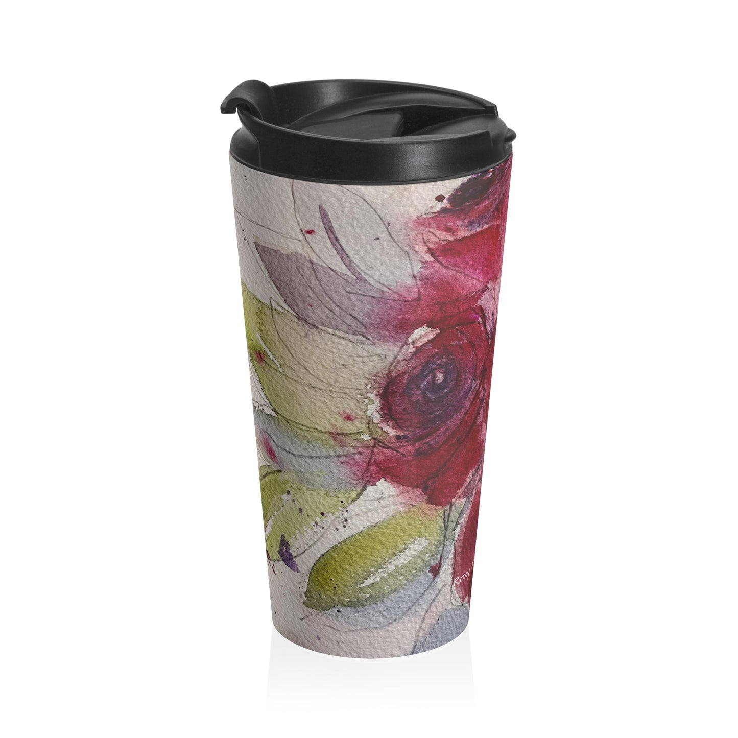 Taza de viaje de acero inoxidable con rosas rojas