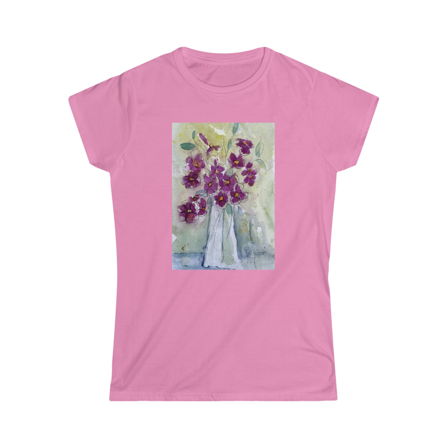 Camiseta semiajustada Softstyle Pink Wildflowers para mujer