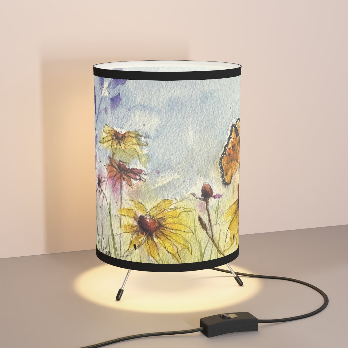 Monarch Butterfly and Coneflowers Tripod Lamp w
