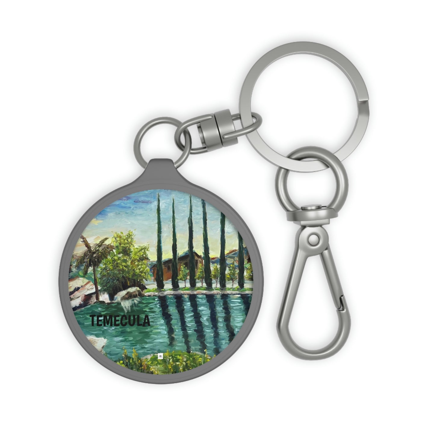 Temecula Keyring featuring "The Pond at Gershon Bachus Vintners" Landscape Painting by Roxy Rich