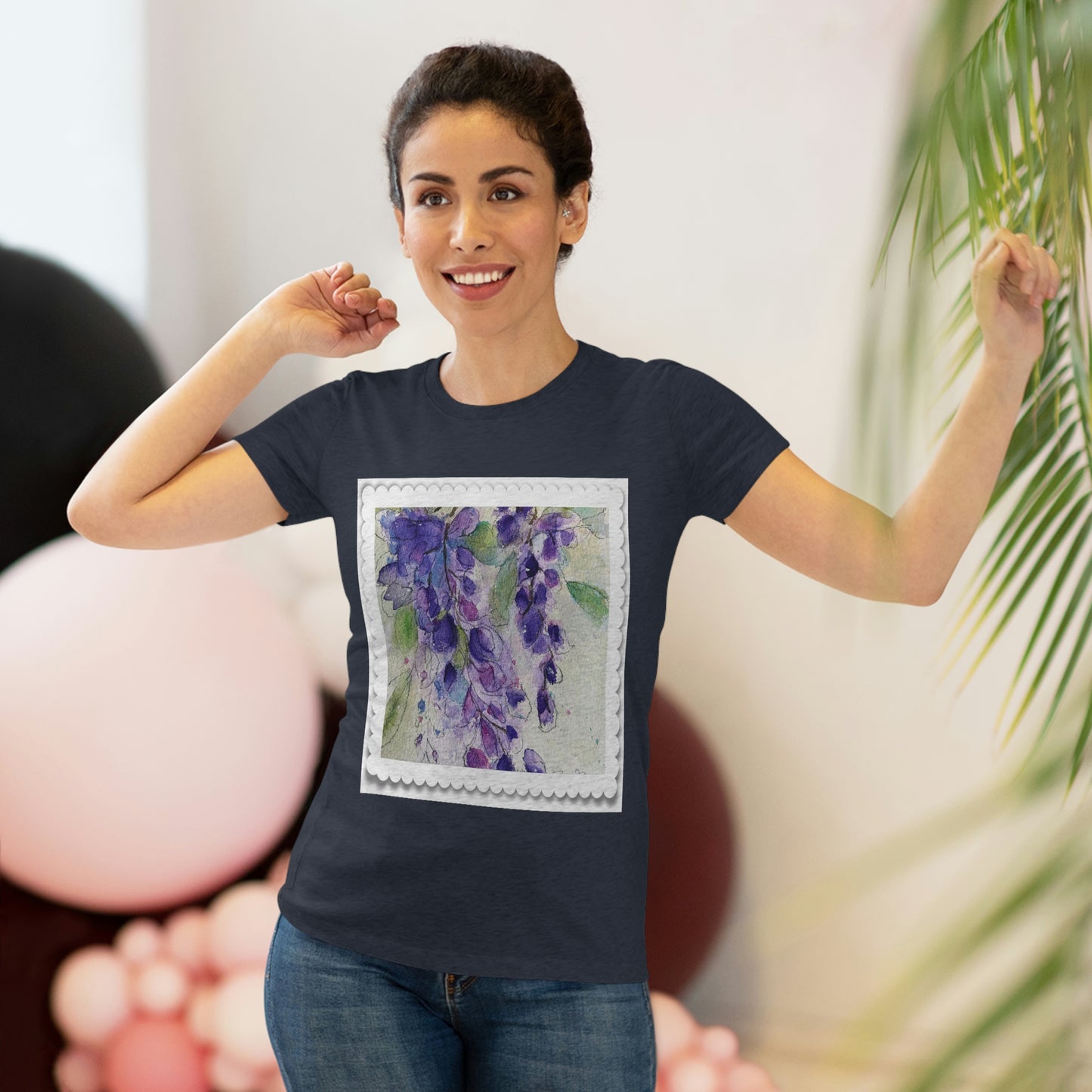 Wisteria Loose Floral Acuarela Camiseta Triblend ajustada para mujer