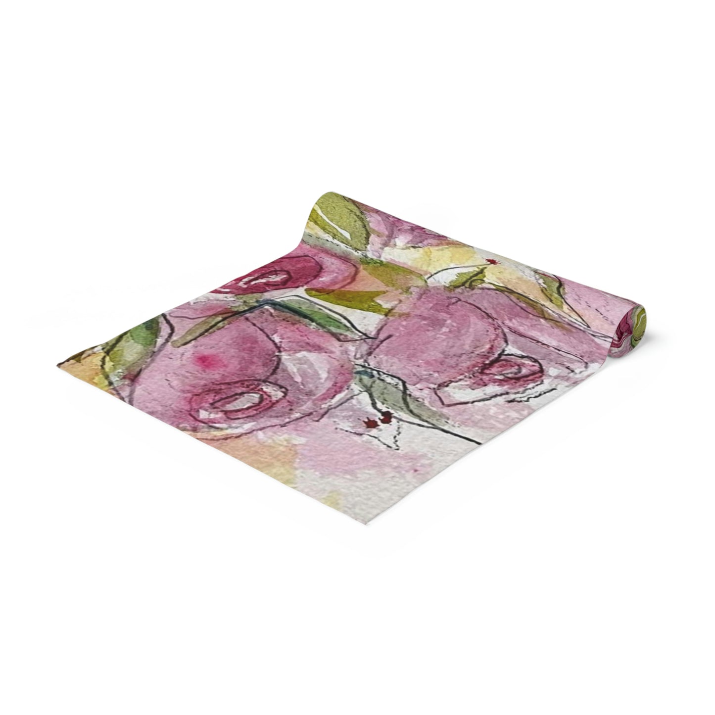Pink Roses and Green Leaves Table Runner