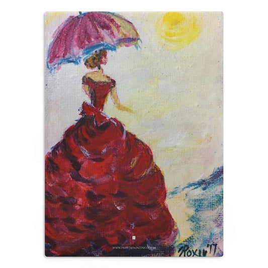 Elegant Lady with an Umbrella Glass Cutting Board