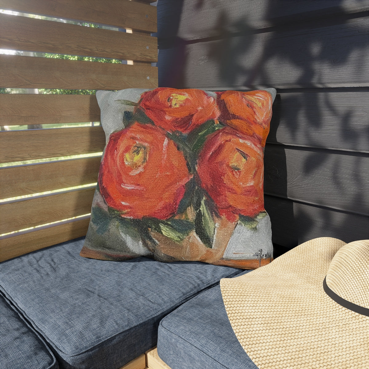 Orange Roses Outdoor Pillows