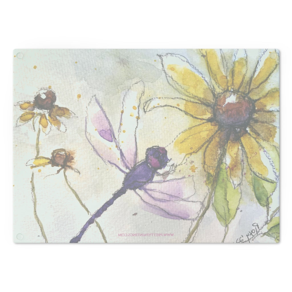 Dragonfly on Yellow Coneflower Glass Cutting Board