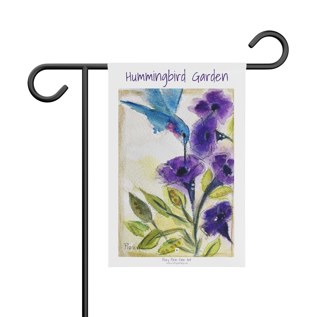 Hummingbird in Purple Tube Flowers  Garden Banner