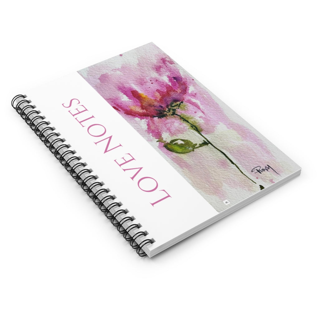 Love Notes Original Watercolor Loose Floral Pink Flower Painting  printed on Spiral Notebook - Ruled Lined- Mom Friend Student gift