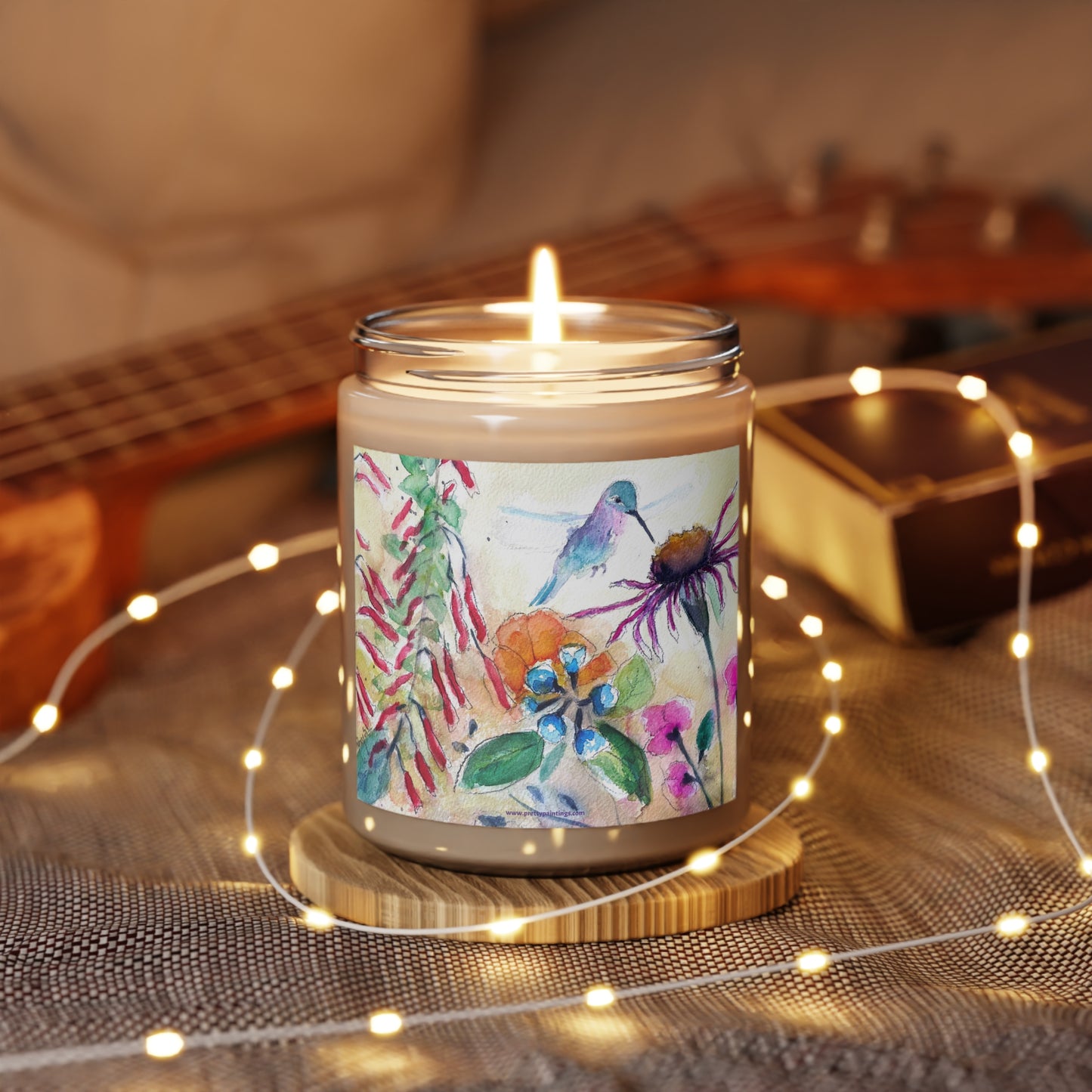 Hummingbird on a Coneflower Loose Floral Watercolor Candle