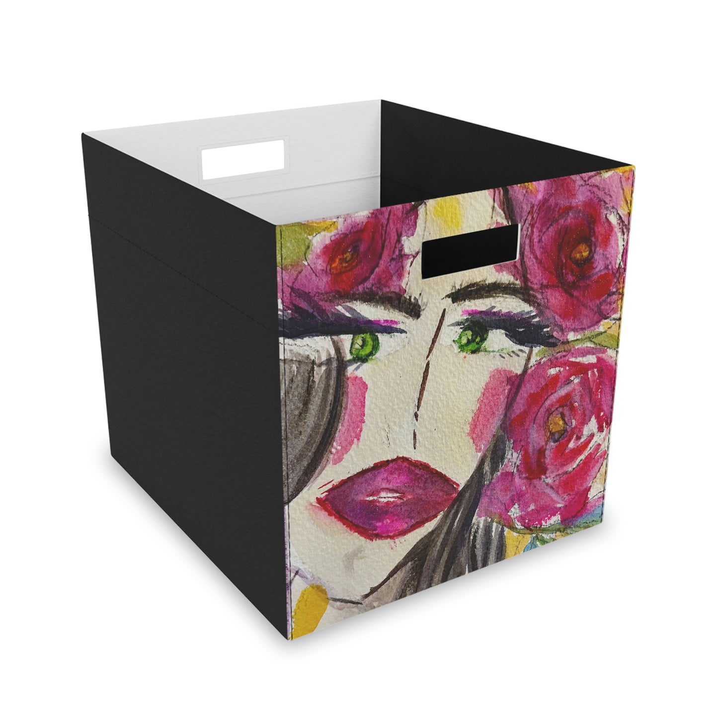 Colorful Lady with Roses Watercolor "uh huh" Felt Storage Box
