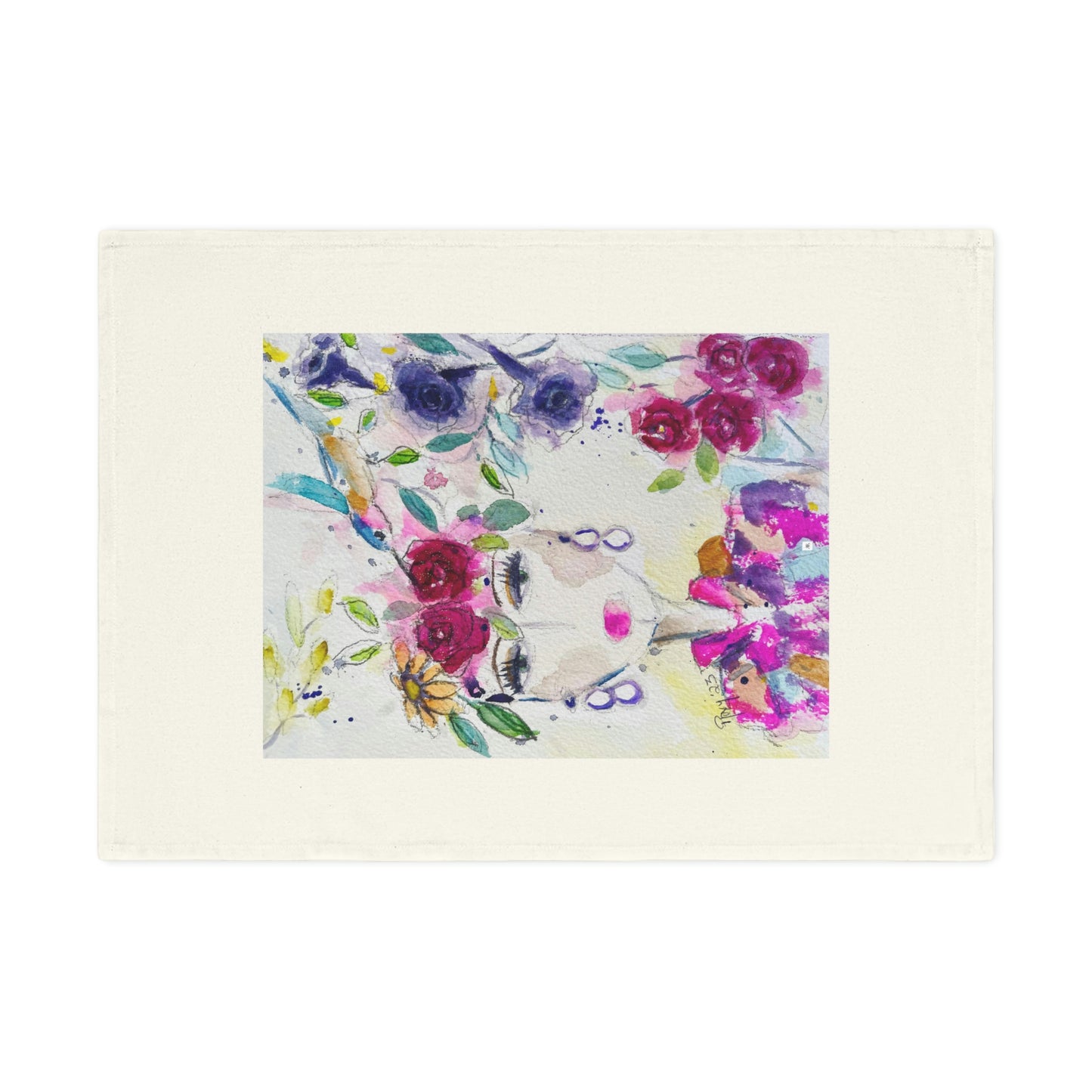 Haute Couture Hummingbird Loose Watercolor Organic Vegan Cotton Tea Towel