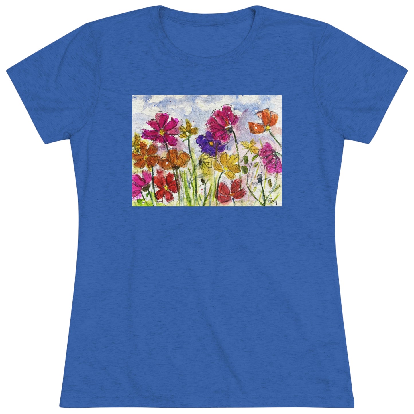 Cosmos Garden (imagen en el frente) Camiseta Triblend Tee ajustada para mujer