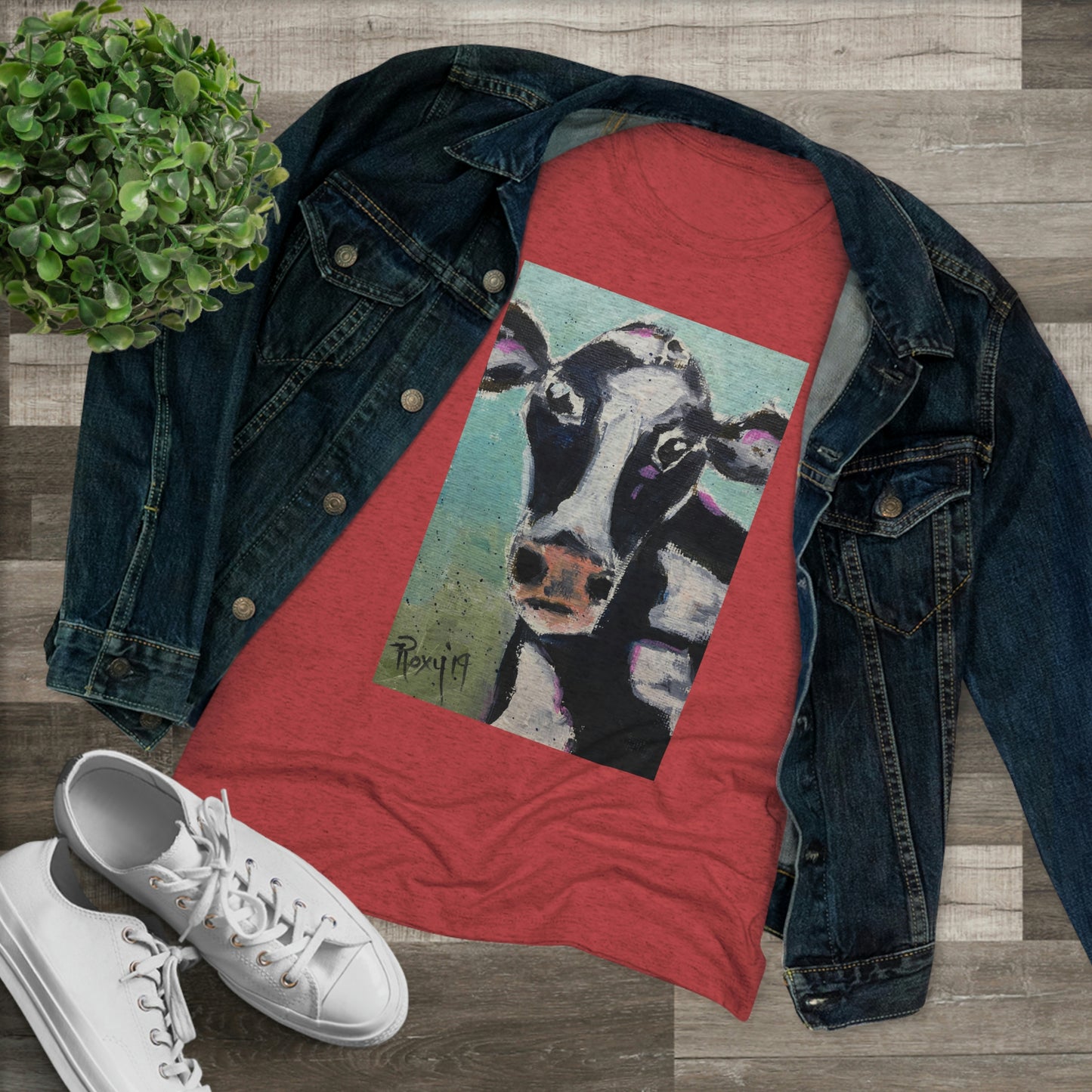 Edna Cow Camiseta ajustada Triblend Tee para mujer