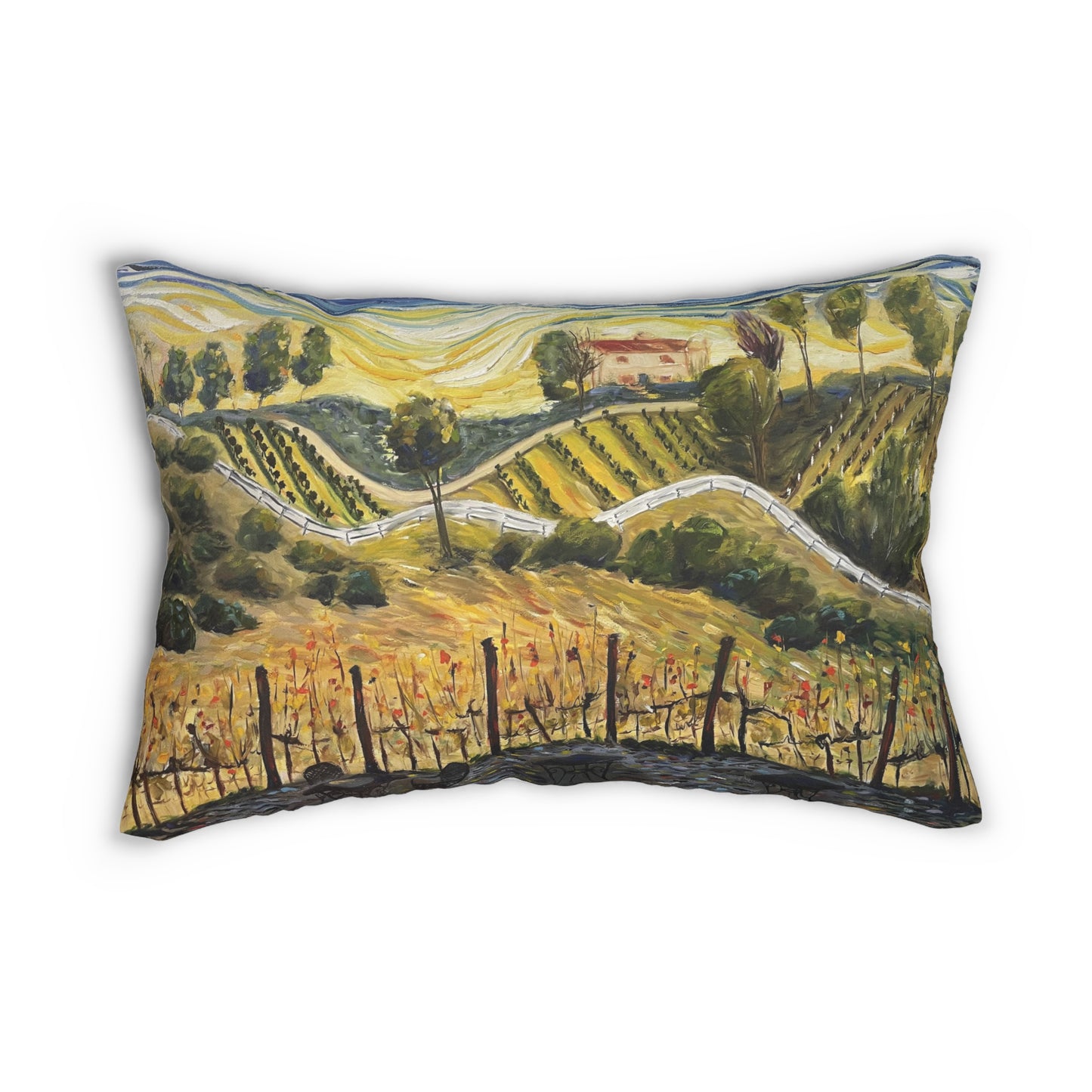 Temecula Lumbar Pillow featuring "Sunset at the Villa" (GBV) painting and "Temecula"