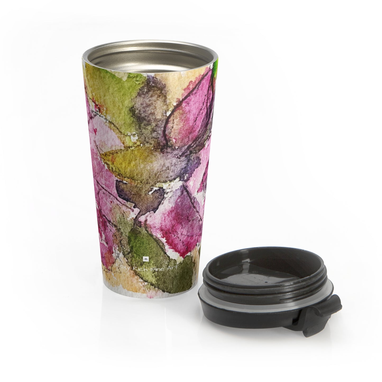 Taza de viaje de acero inoxidable con rosas rosadas