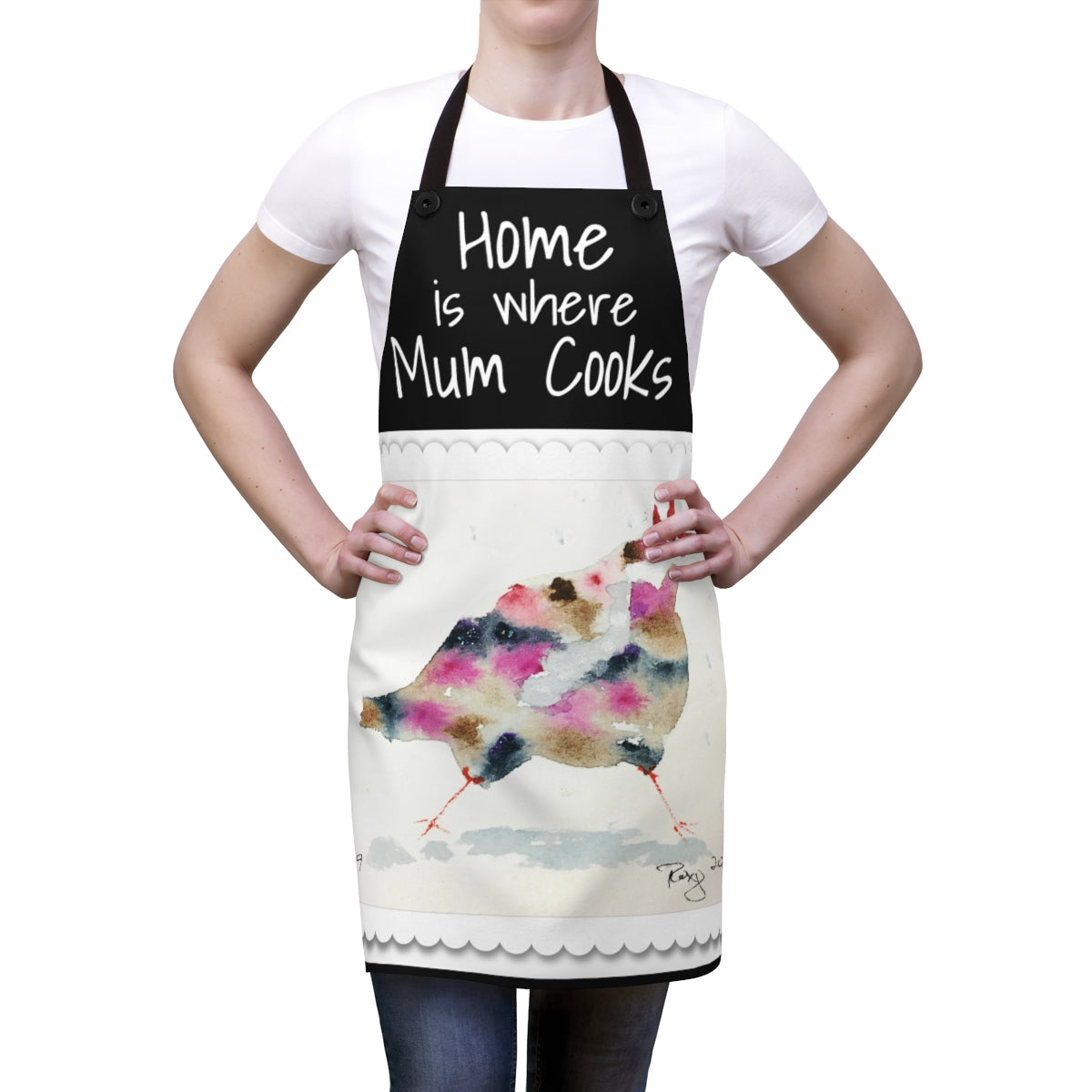 Home is Where Mum Cooks Kitchen Apron  with Original  Rooster Painting