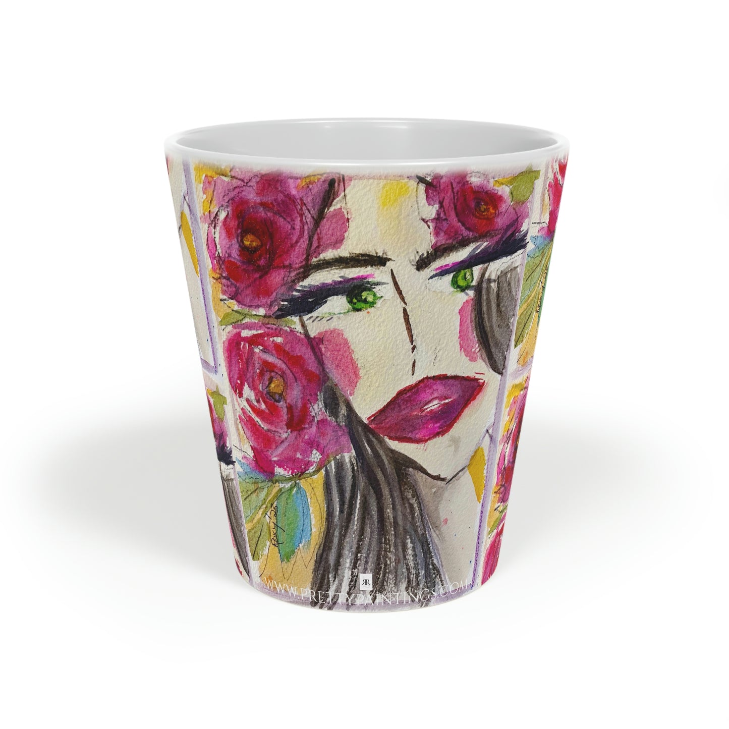 Tasse à latte Brunette aux roses « Uh-huh », 12 oz