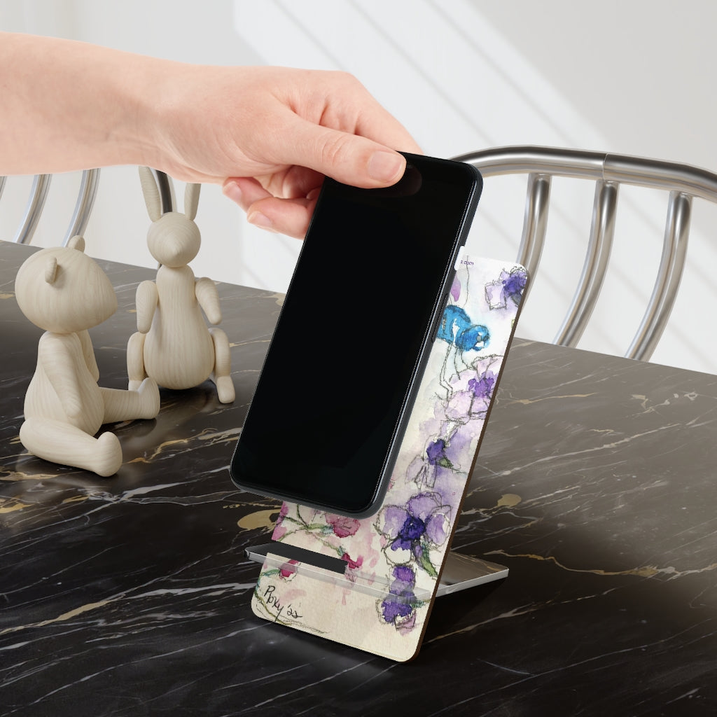 Blue Dragonfly on Purple Tube flowers Phone Stand