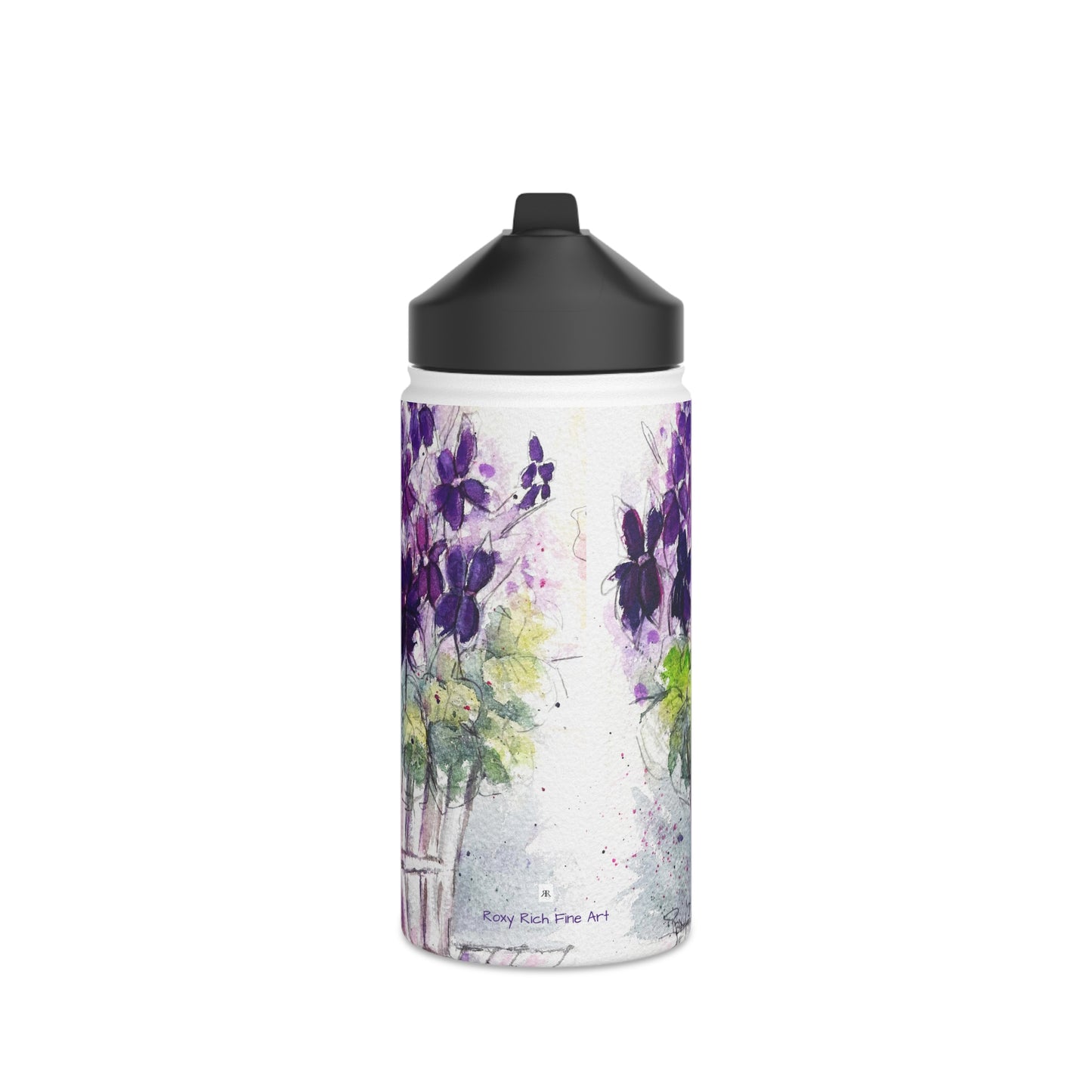 Purple Ivy Geraniums in a Basket Stainless Steel Water Bottle, Standard Lid