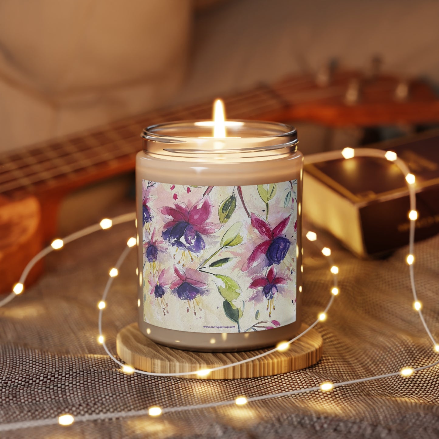 Fluffy Fuchsias Loose Floral Watercolor Candle