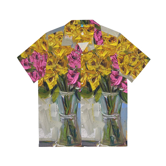 Chemise hawaïenne pour hommes roses et jaunes