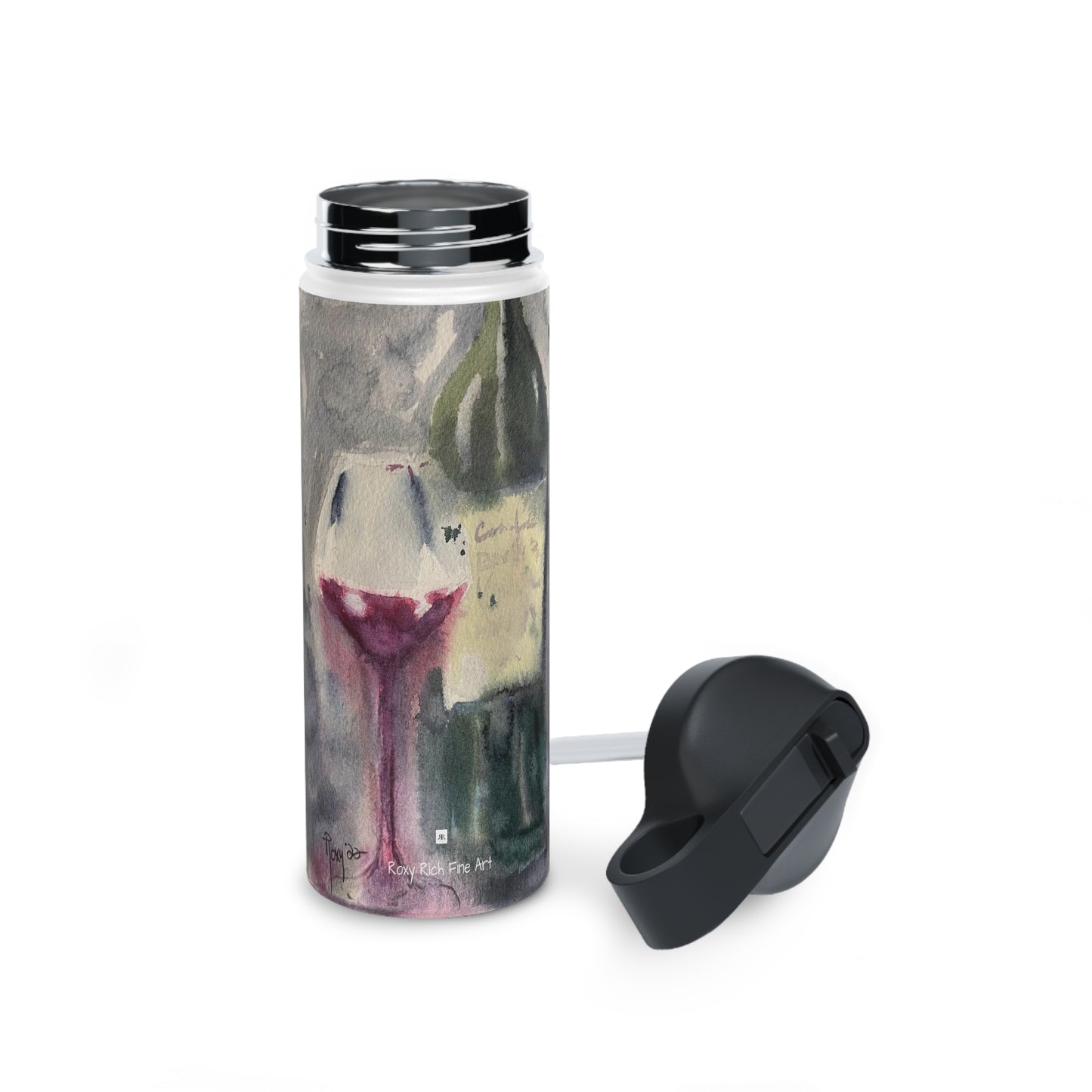 GBV Wine Bottle and Wine Glass Temecula Stainless Steel Water Bottle, Standard Lid