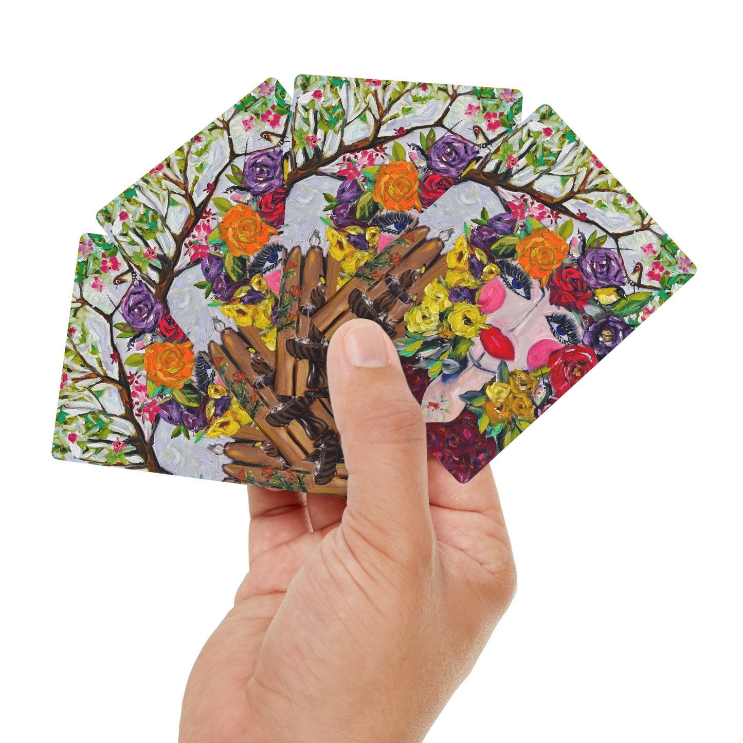 Tarjetas de póquer/naipes de colores de pájaros y flores